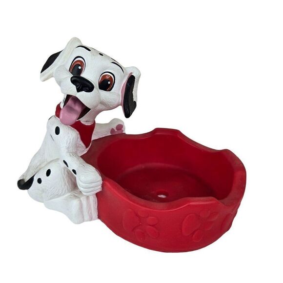 Vintage 90s Dog Bowl Figure Applause Disney 101 Dalmatians Red White Trinket Dis - Picture 2 of 8